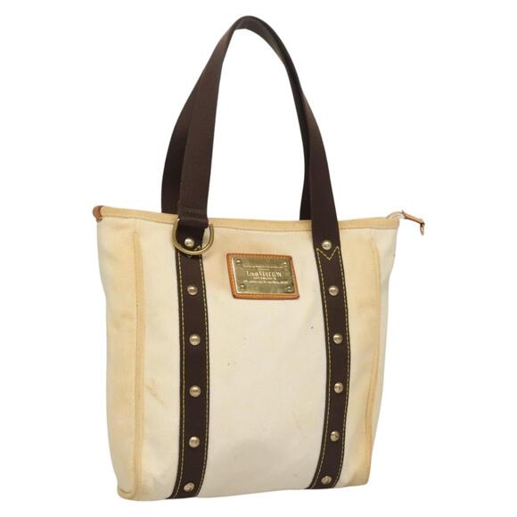 LOUIS VUITTON Antigua Cabas PM Tote Bag White Brown M40036 - Picture 1 of 16